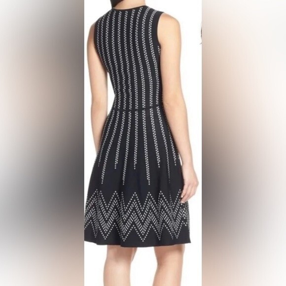 Eliza J. Stippled Jacquard Dots Fit Flare Sleeveless Sweater Knit Dress Size PS - Picture 3 of 6